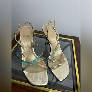 Stuart WEITZMAN made in Spain Gold Y2K clear delicate Square Straps back Heel 6B